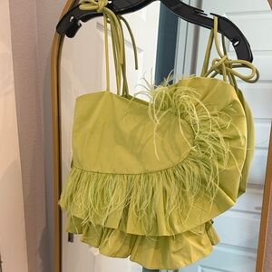 Tanya Taylor Lime Feather-Trim Ruffle Cami Top - Women